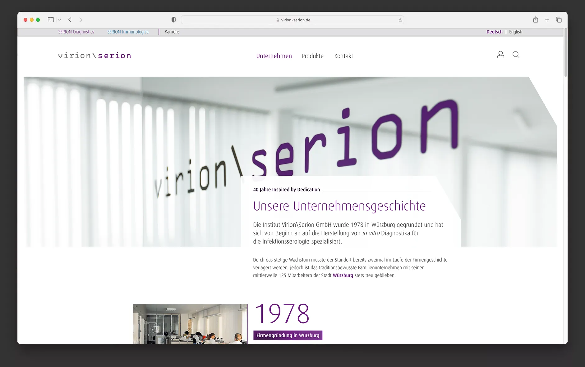 Ausschnitt von Webseite von Virion Serion