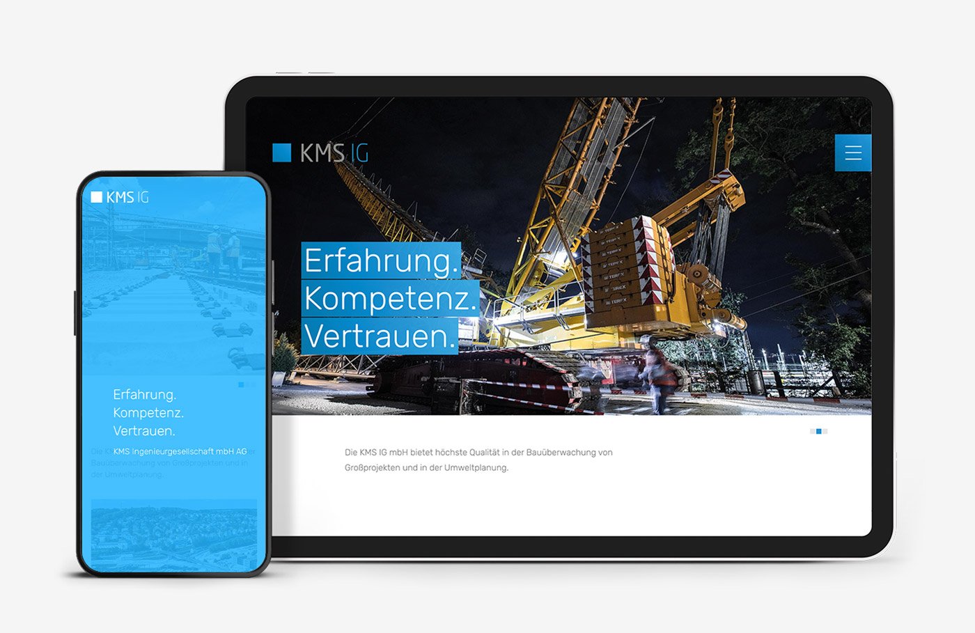 Tablet und Smartphone Bildschirme mit KMS-Webseite