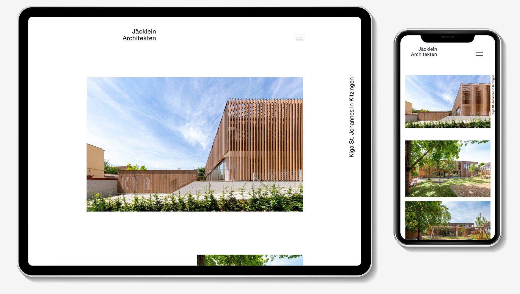 Tablet und Smartphone zeigen einen Ausschnitt der Webseite Architekturbüro Jäcklein