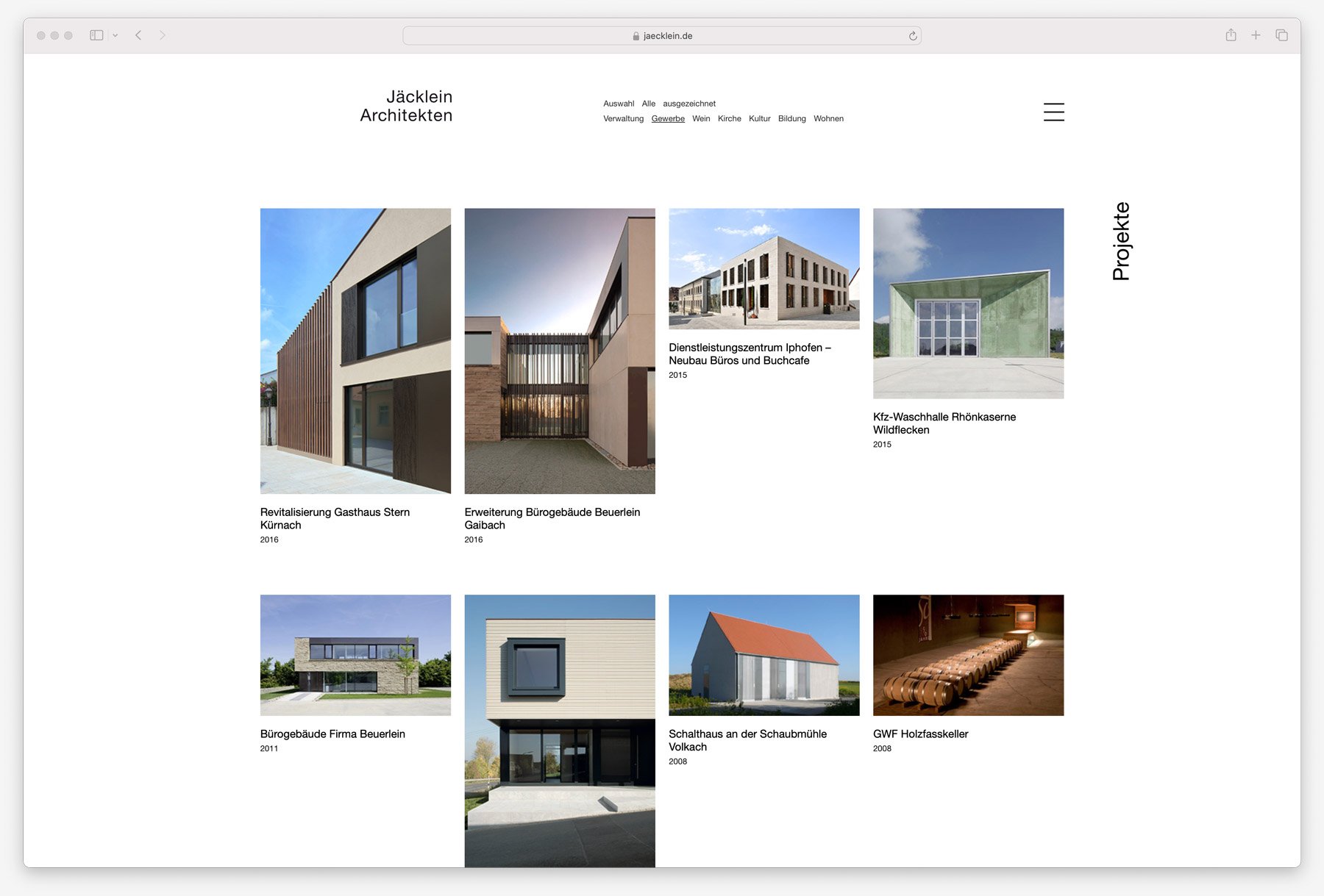 Ausschnitt der Webseite Architekturbüro Jäcklein