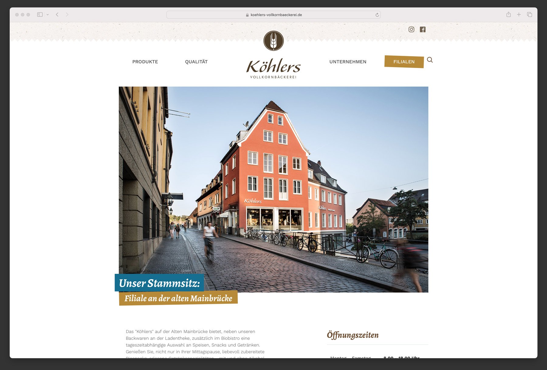 Ausschnitt der Webseite Vollkornbäckerei Köhler