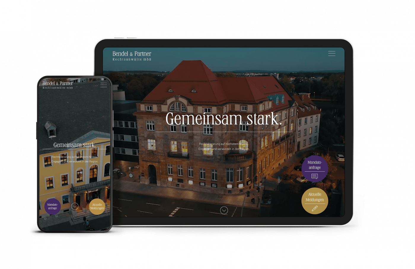 Smartphone und Tablet zeigen Webseite von Bendel und Partner