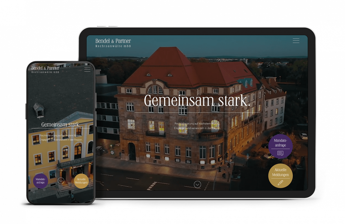 Smartphone und Tablet zeigen Webseite von Bendel und Partner