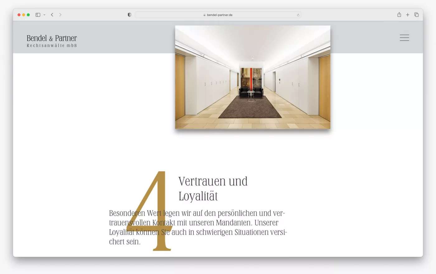 Ausschnitt der Webseite von Bendel und Partner