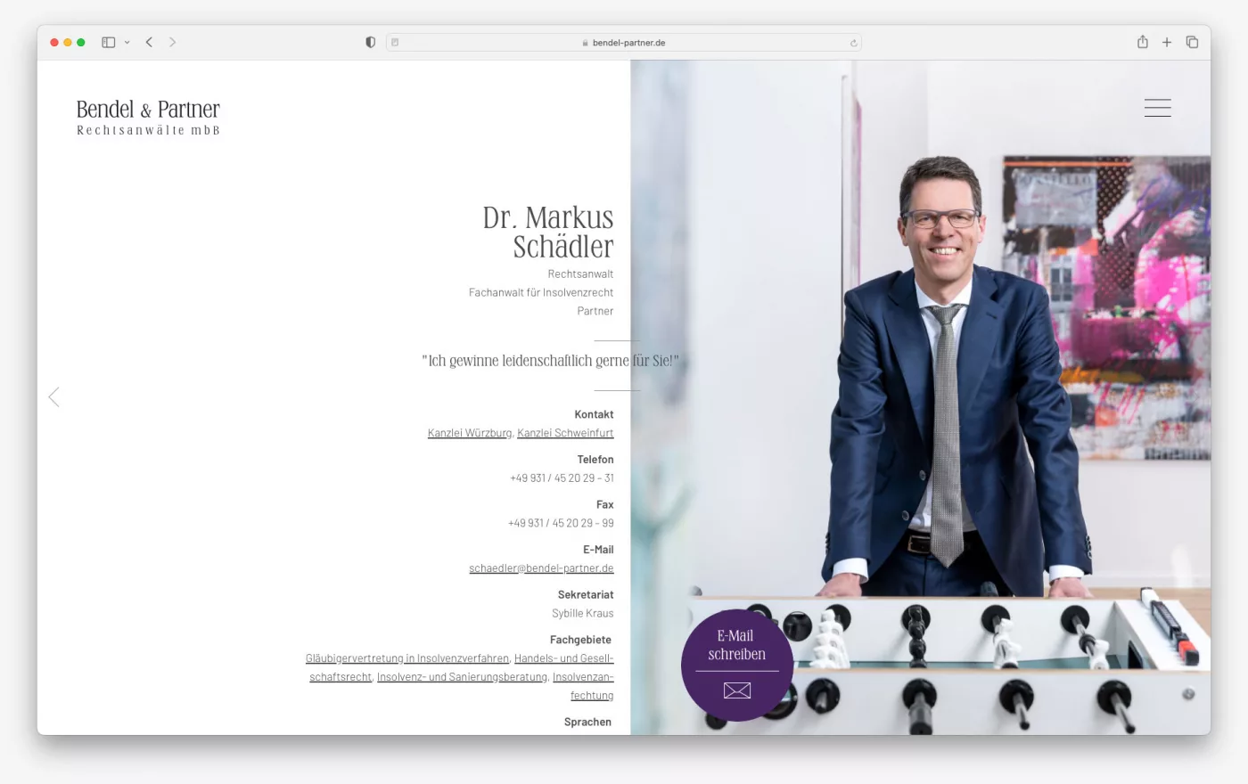 Ausschnitt der Webseite von Bendel und Partner