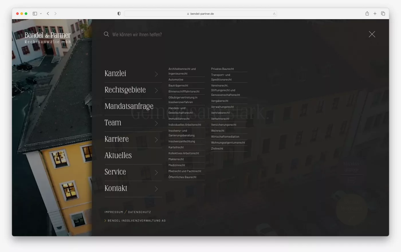 Ausschnitt der Webseite von Bendel und Partner