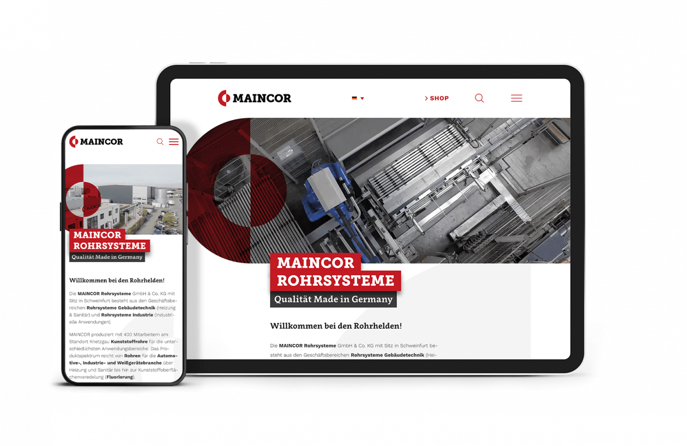 Smartphone und Tablet zeigen Maincor Webseite