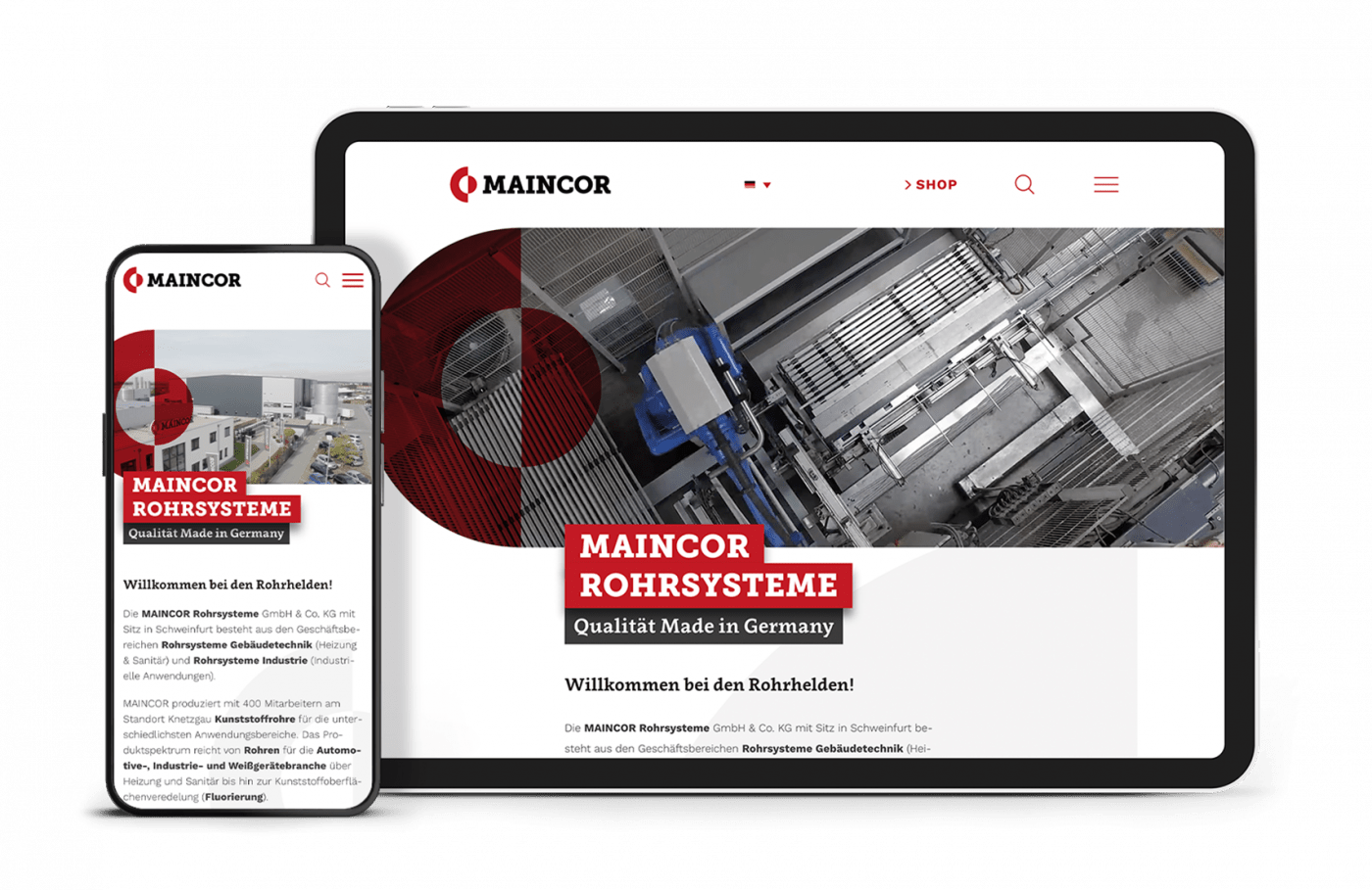 Smartphone und Tablet zeigen Maincor Webseite