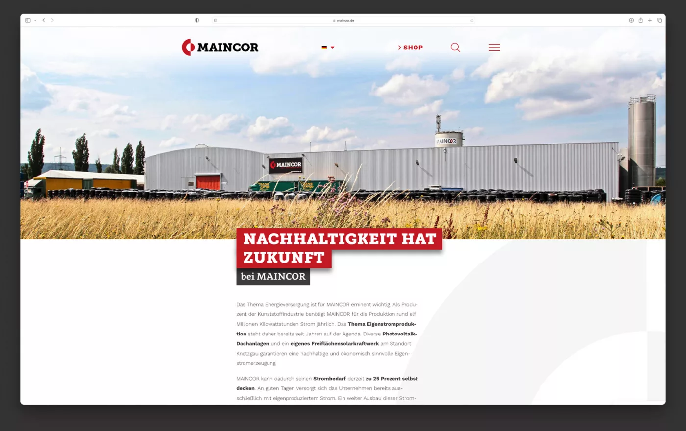 Ausschnitt der Maincor Webseite