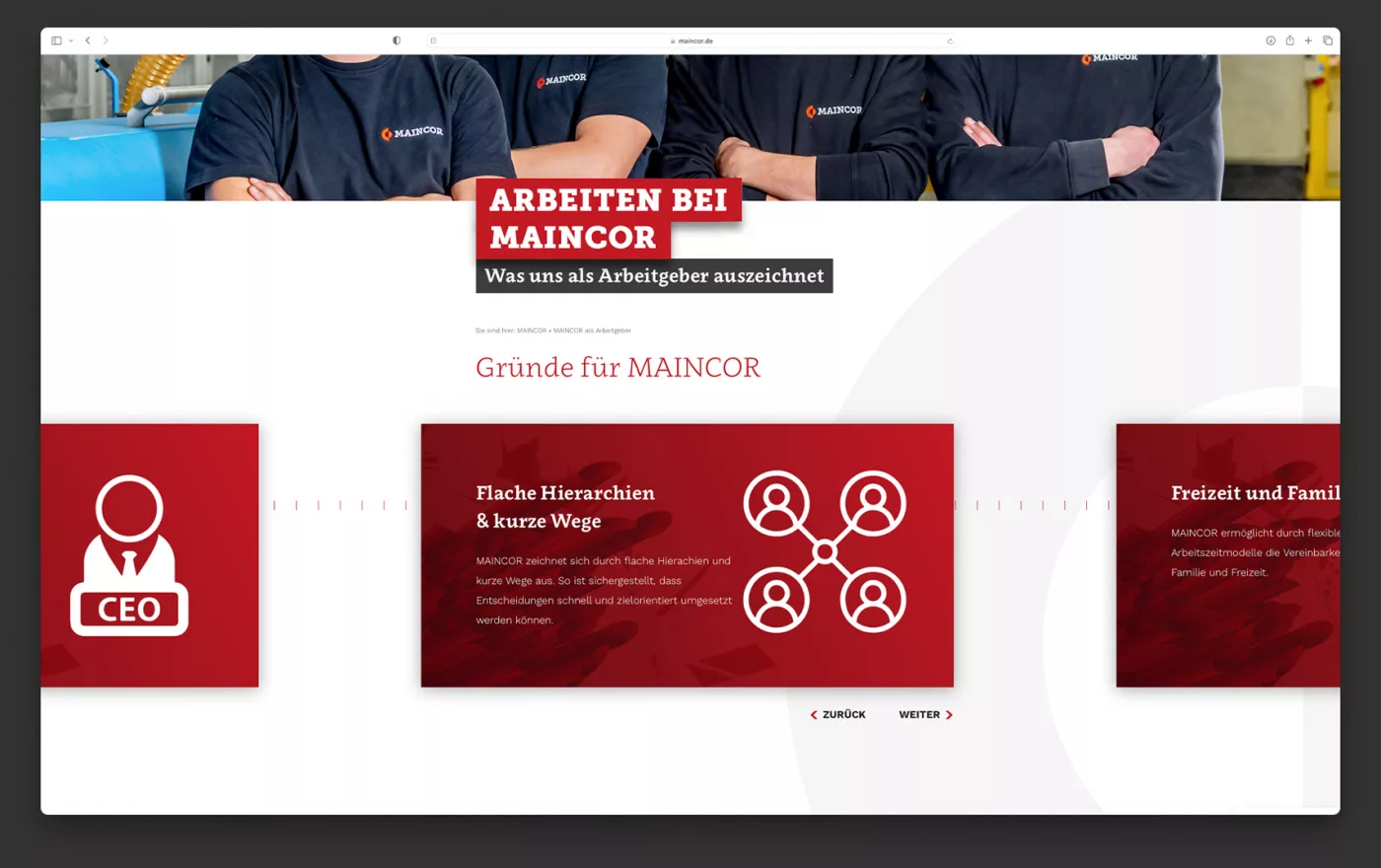 Ausschnitt der Maincor Webseite