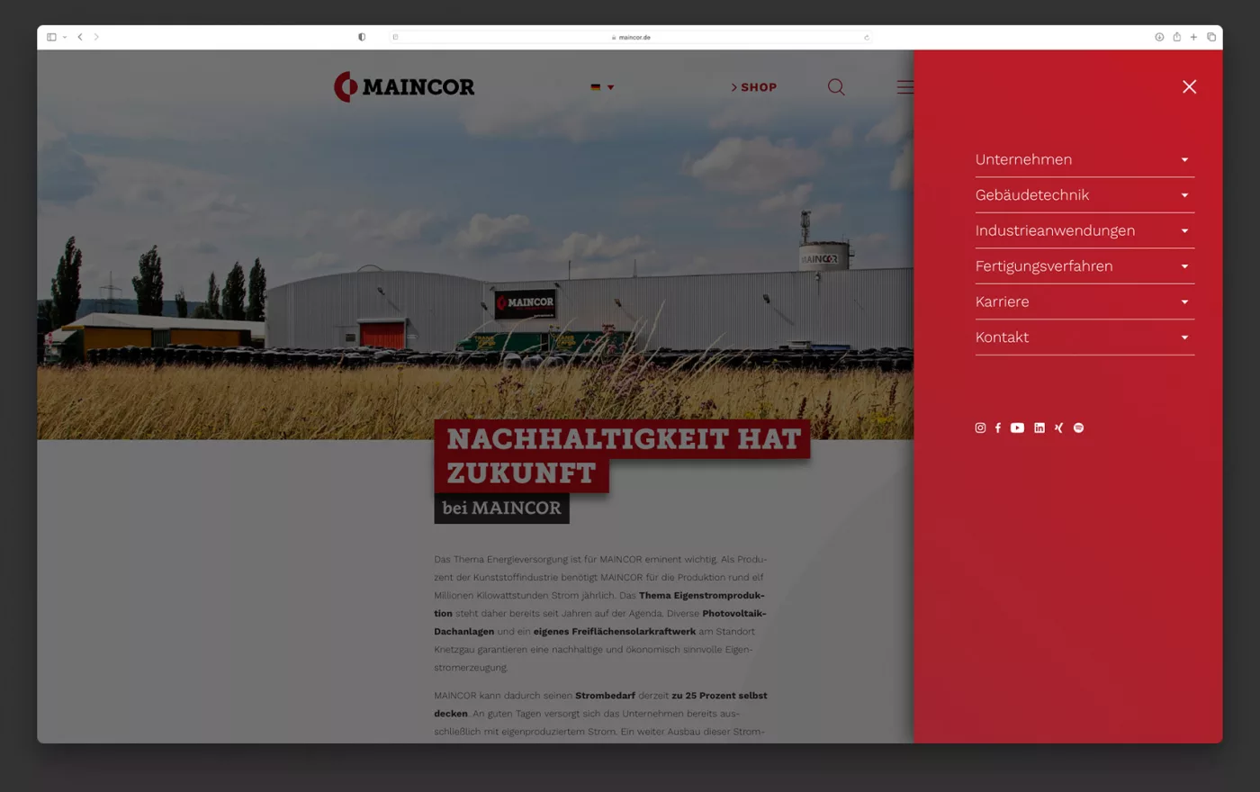 Ausschnitt der Maincor Webseite