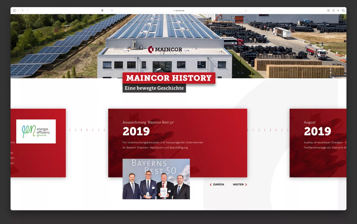 Ausschnitt der Maincor Webseite