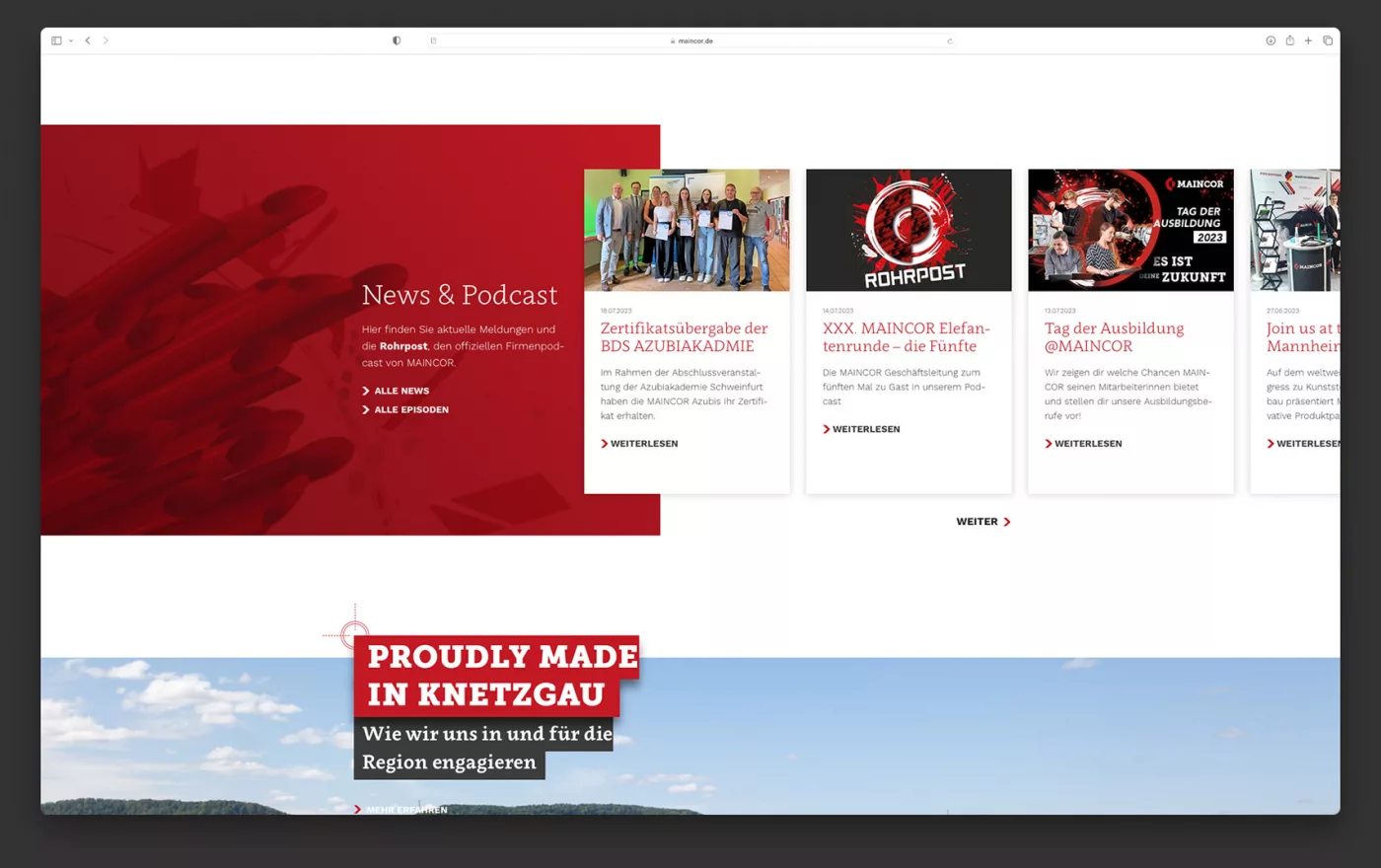 Ausschnitt der Maincor Webseite