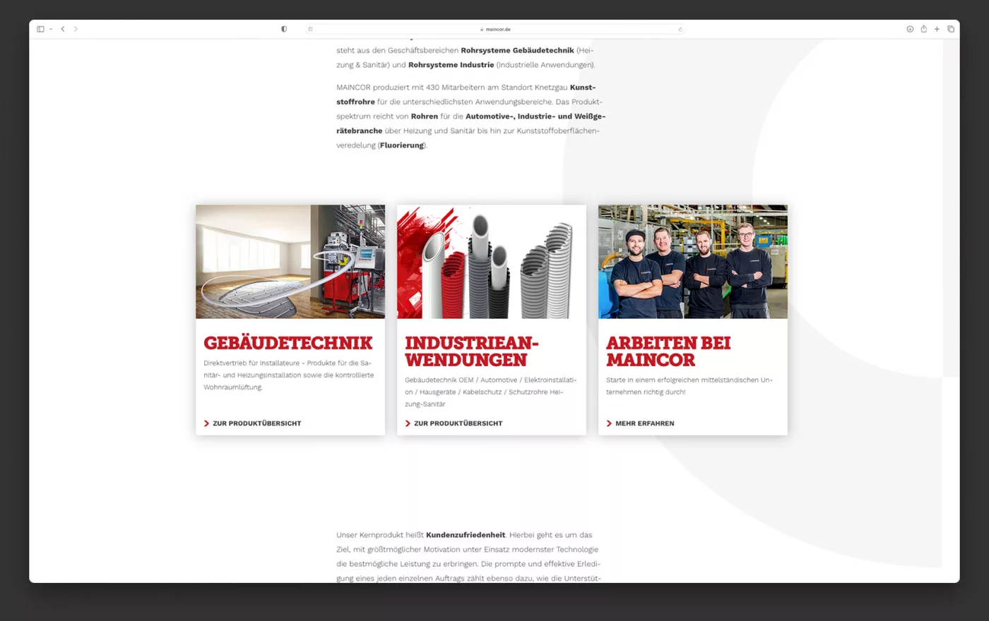 Ausschnitt der Maincor Webseite