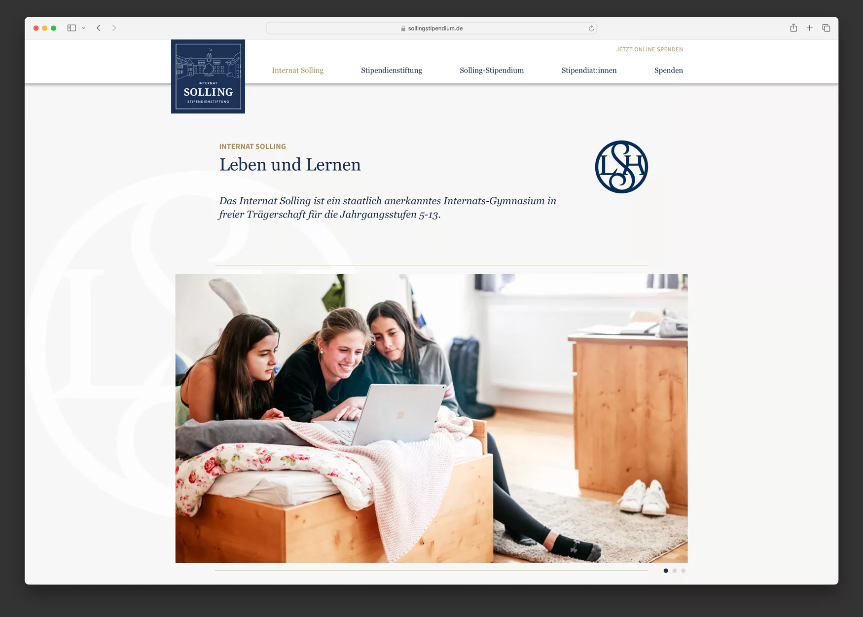Ausschnitt der Webseite von Internat Solling Stipendienstiftung