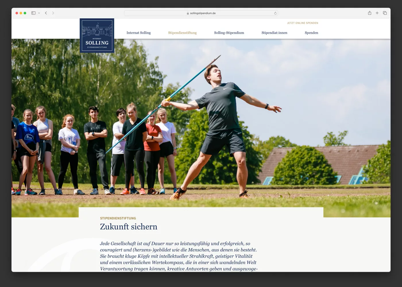 Ausschnitt der Webseite von Internat Solling Stipendienstiftung
