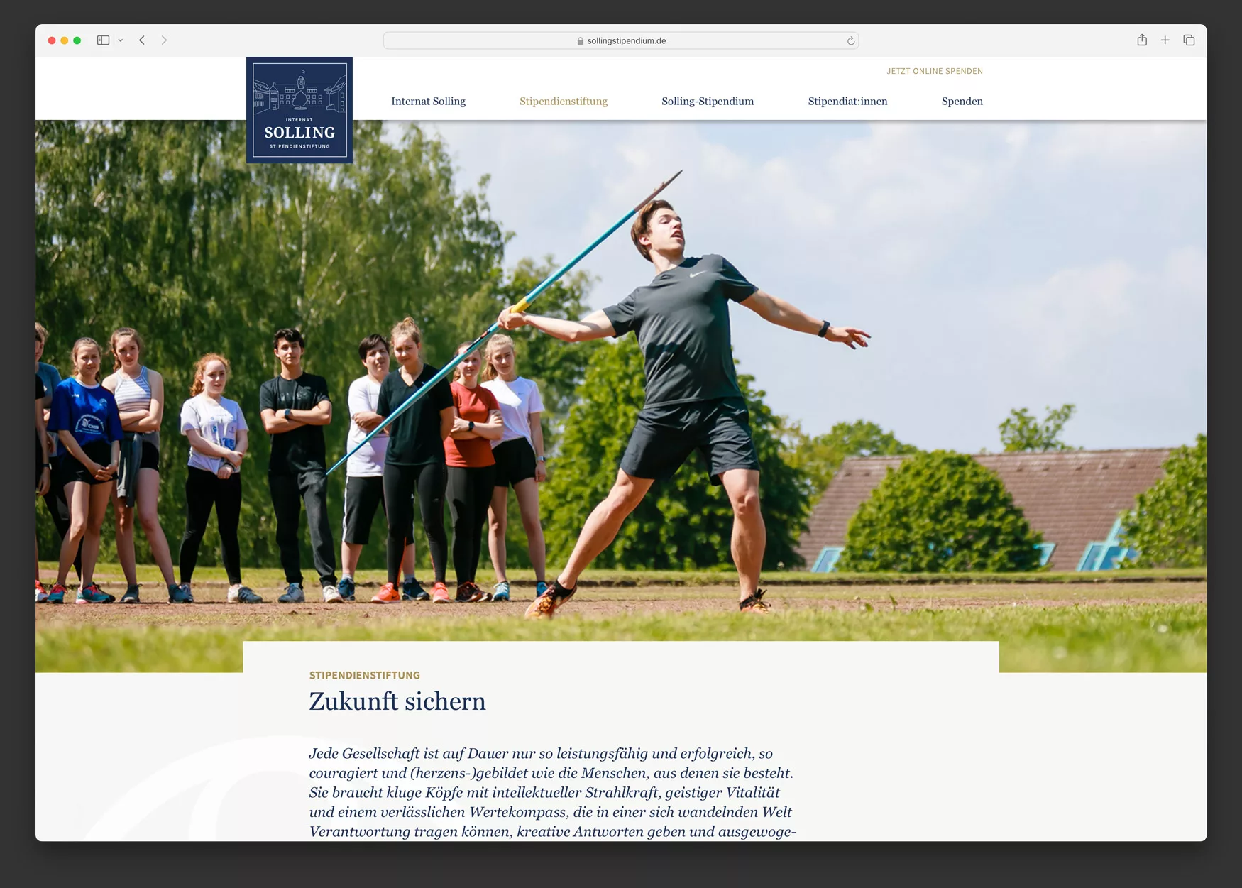 Ausschnitt der Webseite von Internat Solling Stipendienstiftung
