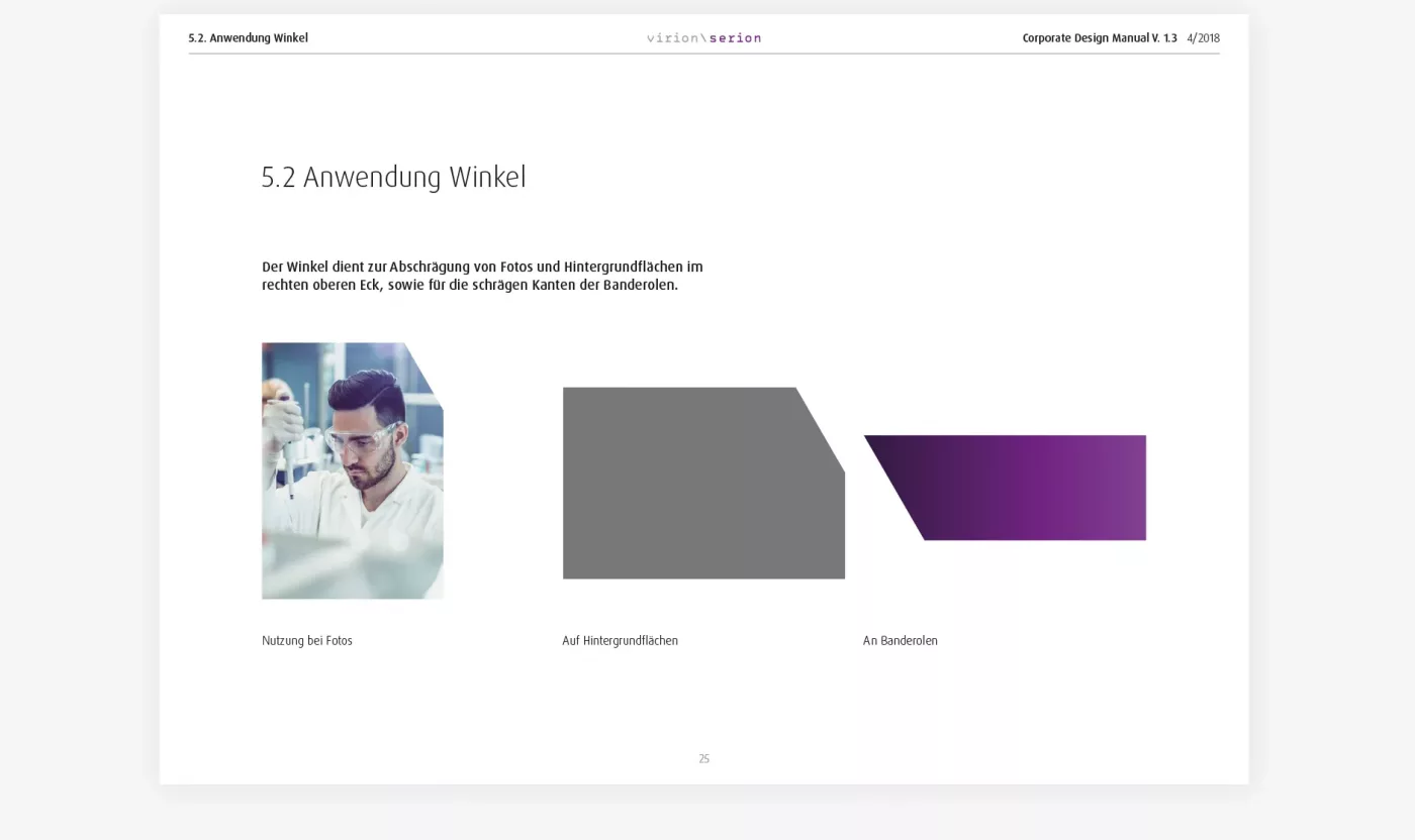 Virion Serion Corporate Design Manual Anwendung von Winkel