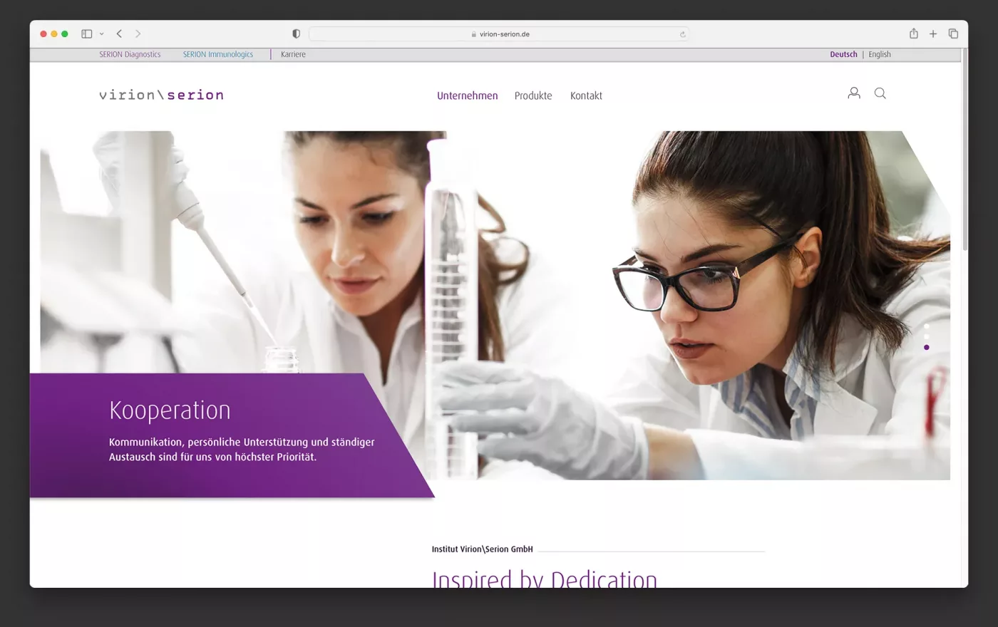 Ausschnitt von Webseite von Virion Serion