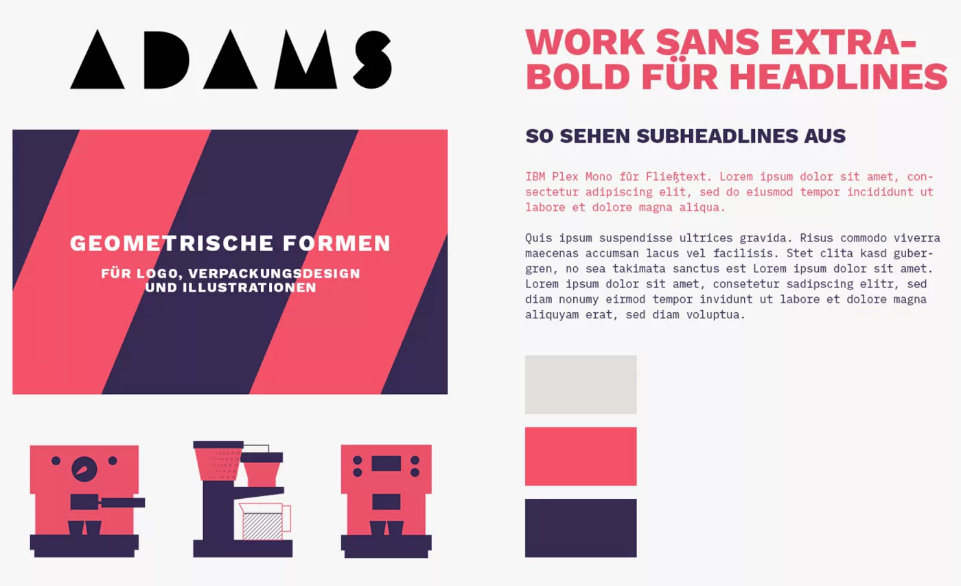 Corporate Design für Adams Kaffeerösterei mit Logo, Kaffeeverpackung, Illustrationen, Schrift und Farben