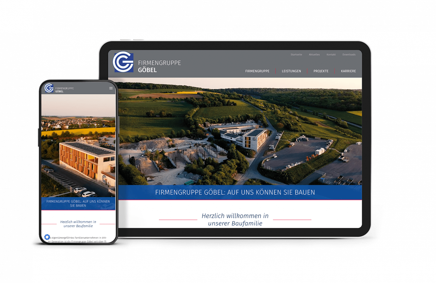 Smartphone und Tablet Bildschirme mit Firmengruppe Göbel Webseite