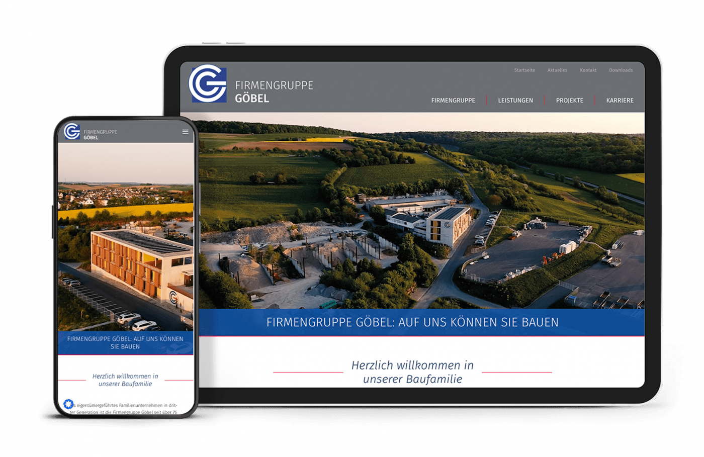 Smartphone und Tablet Bildschirme mit Firmengruppe Göbel Webseite