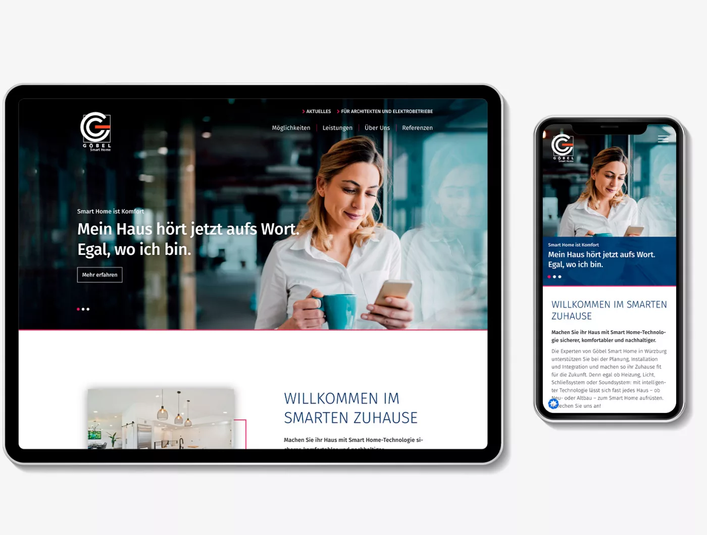 Tablet und Smartphone Bildschirme mit derGöbel SmartHome Webseite