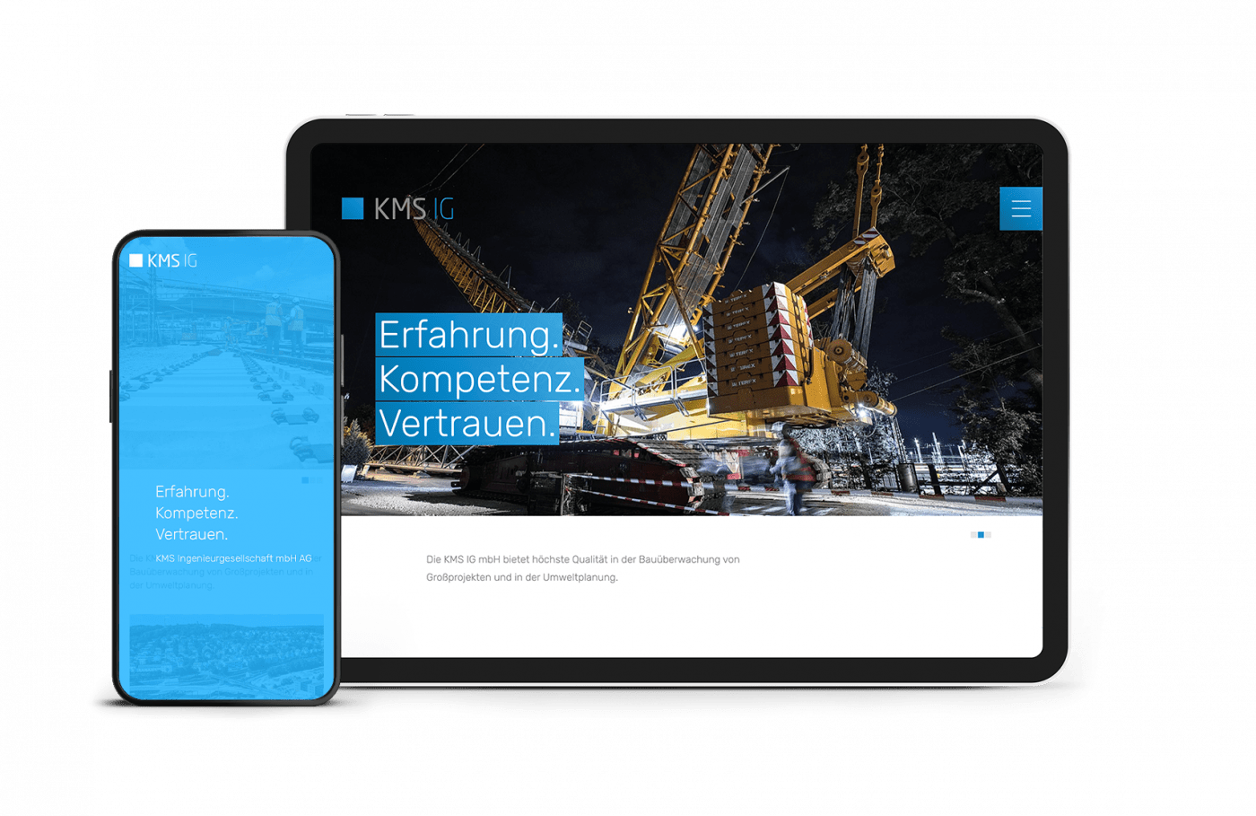 Tablet und Smartphone Bildschirme mit KMS-Webseite