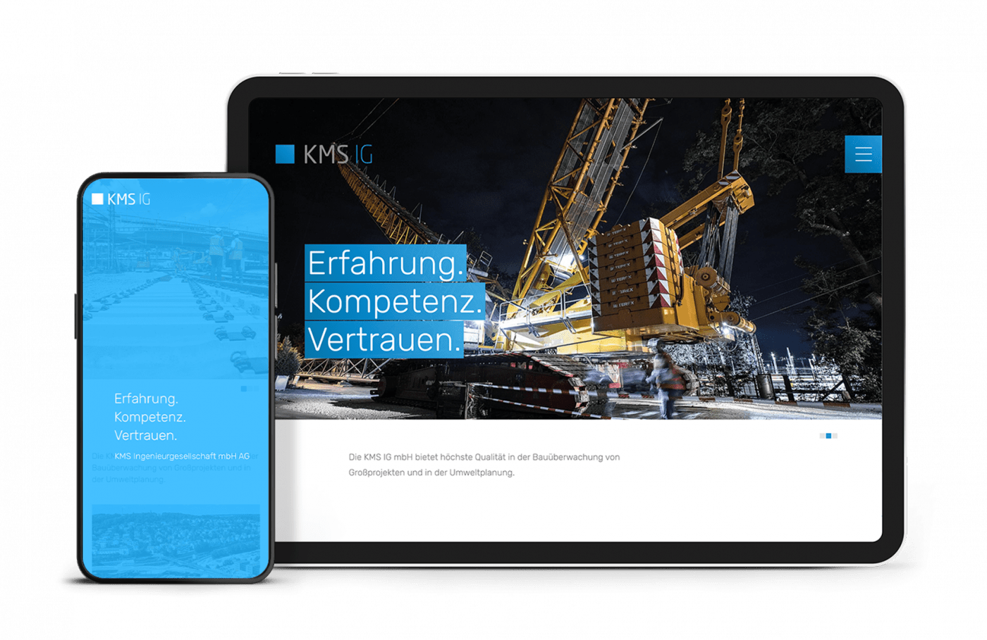 Tablet und Smartphone Bildschirme mit KMS-Webseite