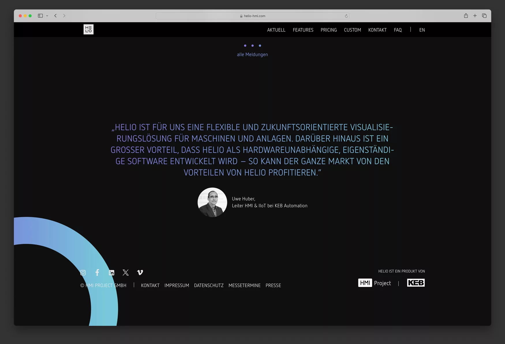 Webseite-Ausschnitt Helio