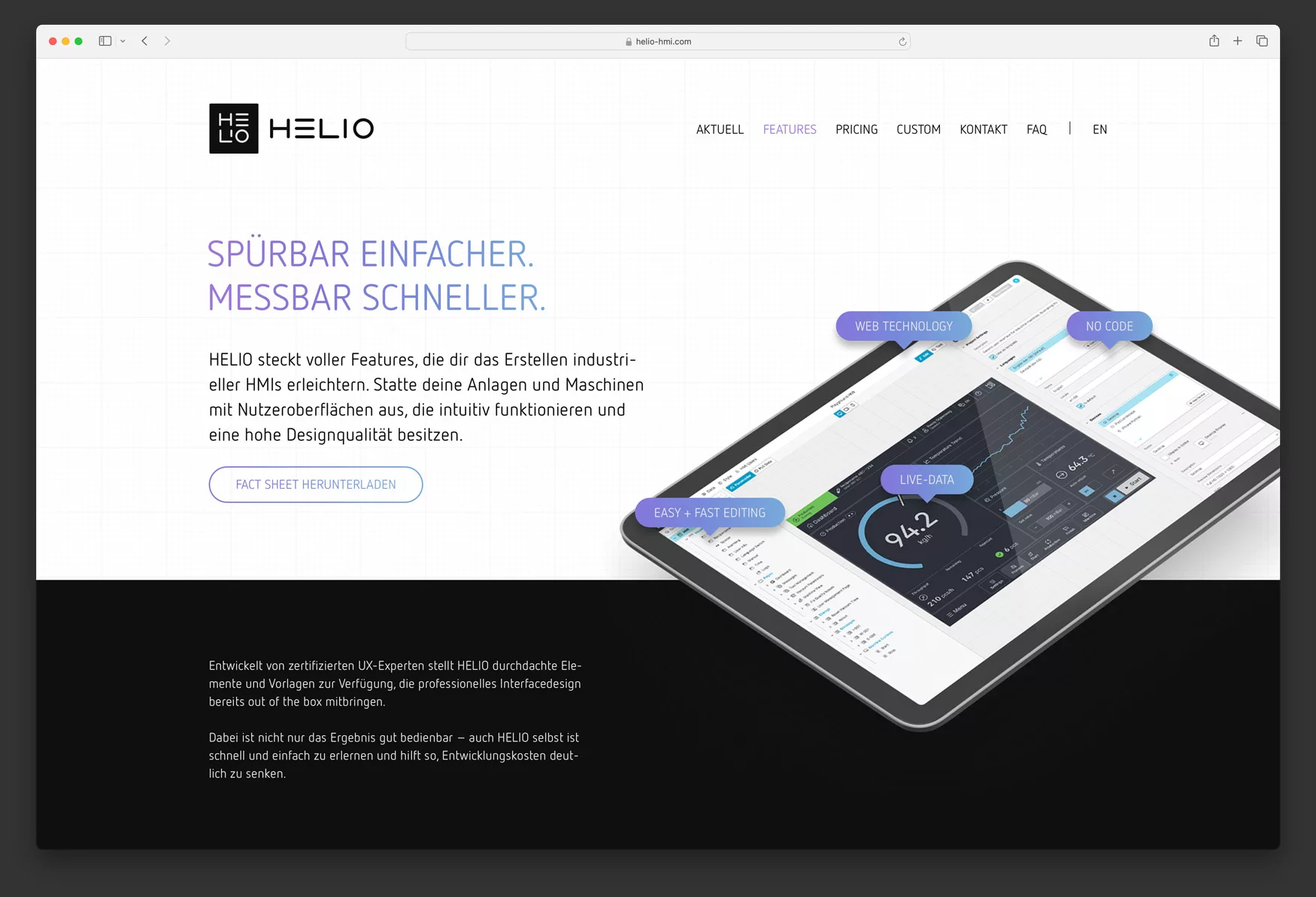 Webseite-Ausschnitt Helio