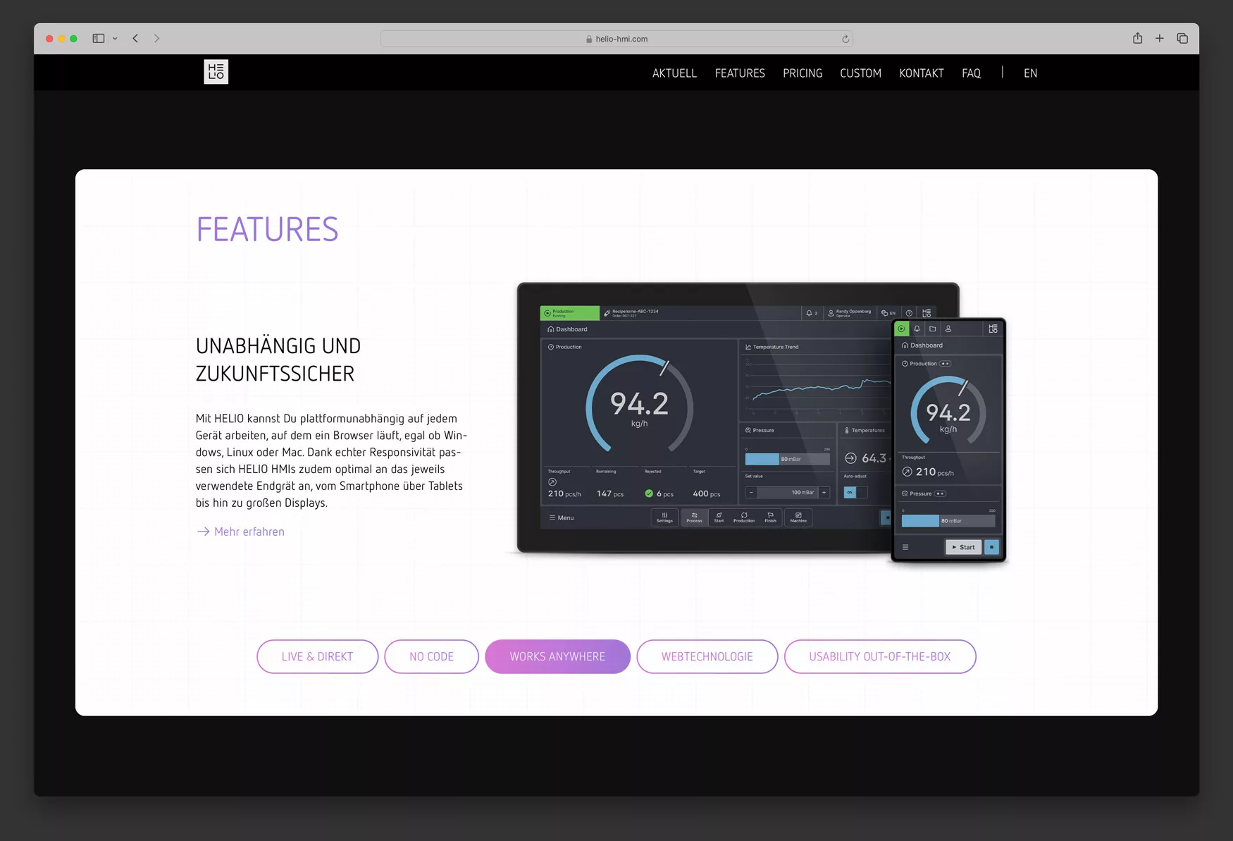 Webseite-Ausschnitt Helio