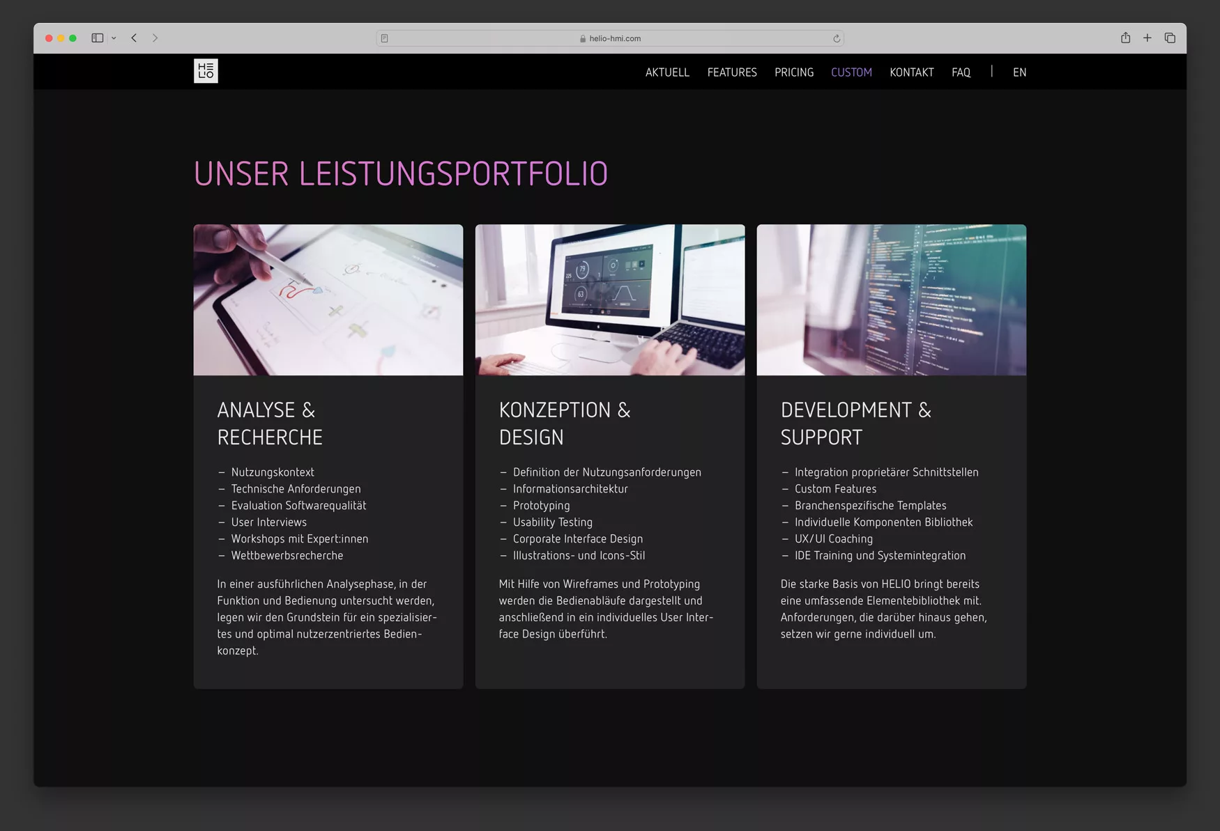 Webseite-Ausschnitt Helio