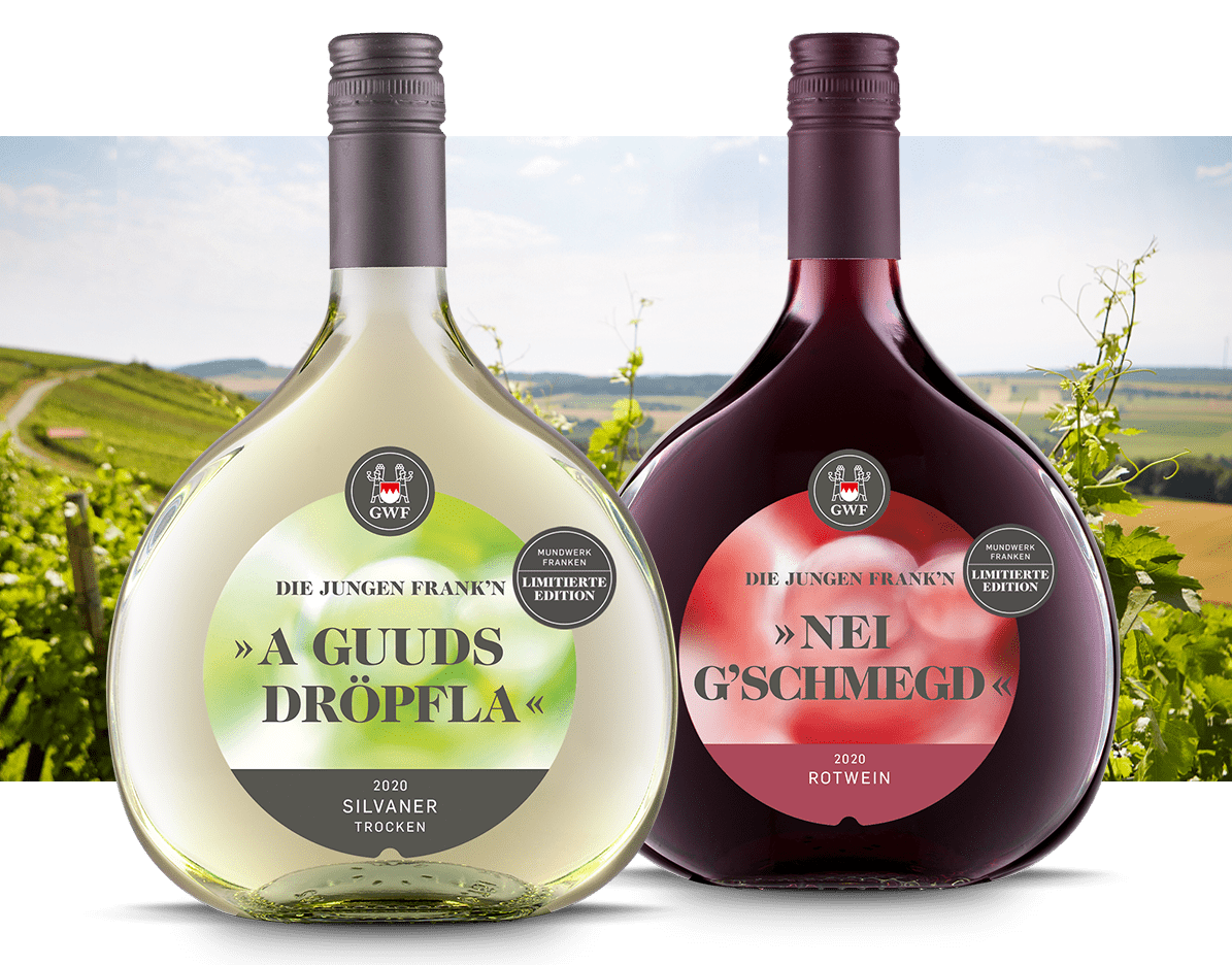 Silvaner und Rotwein in Bocksbeutel von der Winzergemeinschaft Franken