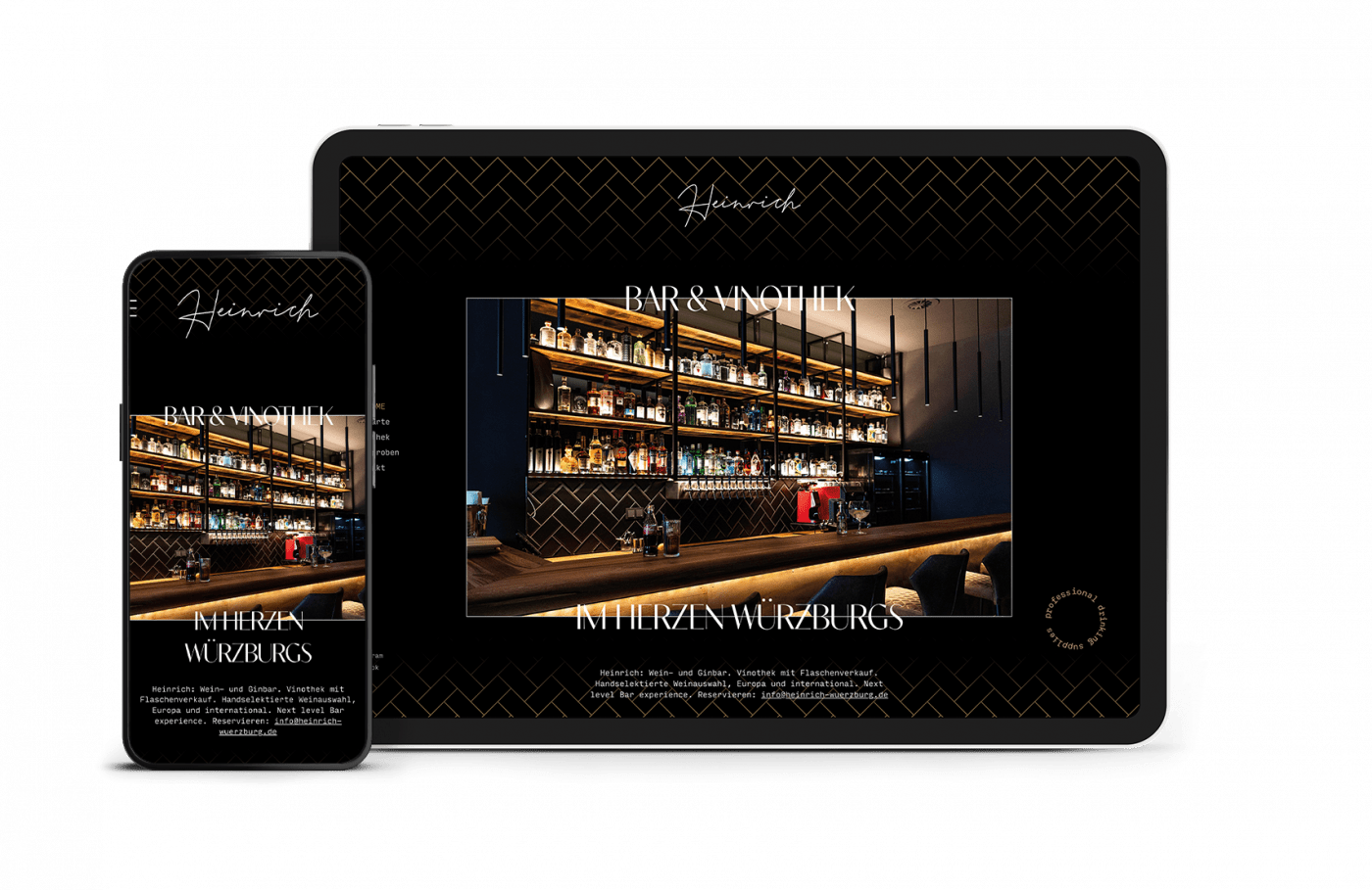 Smartphone und Tablet zeigen die Webseite von Heinrich Bar und Vinothek