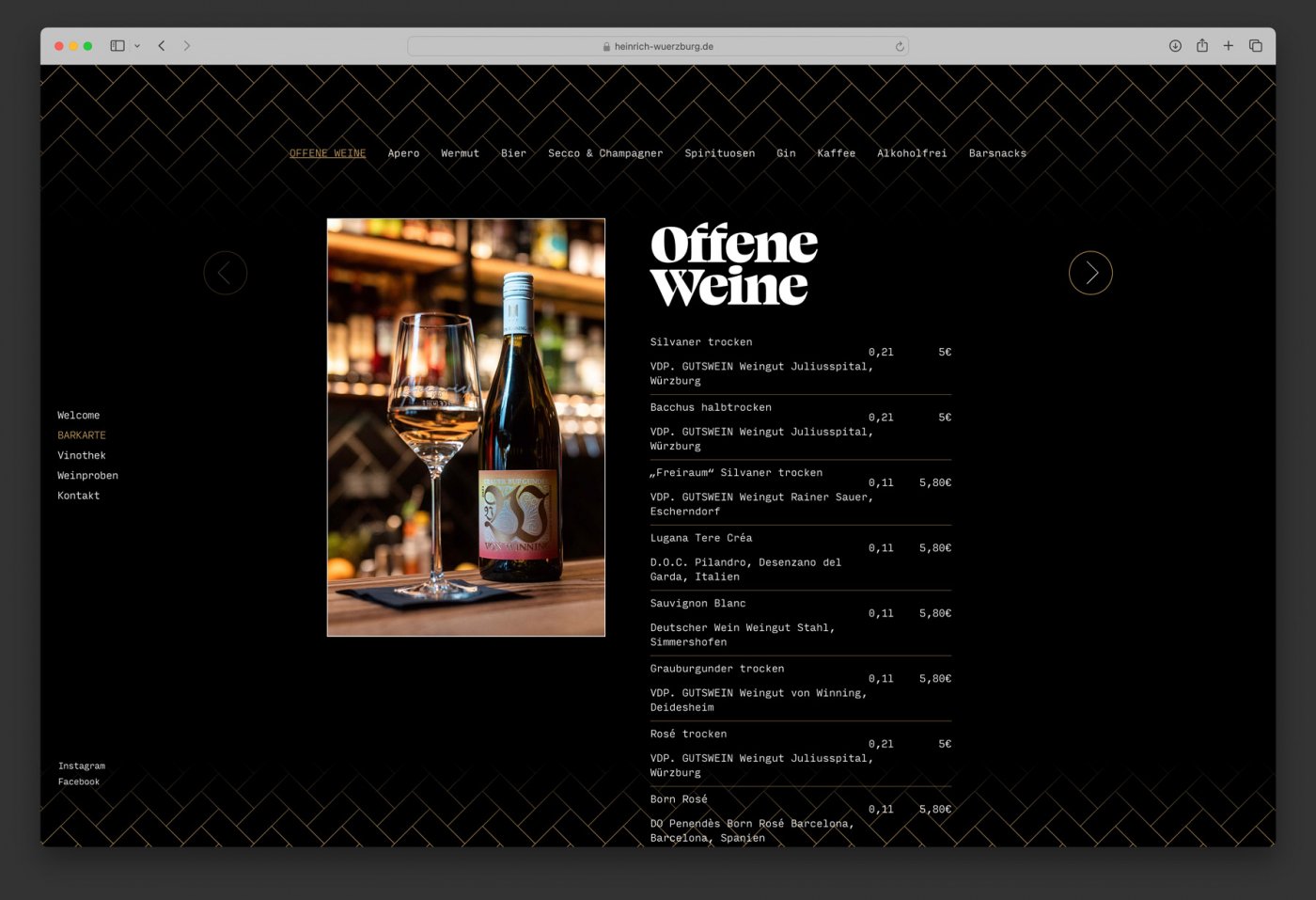 Ausschnitt aus der Webseite von Heinrich Bar und Vinothek