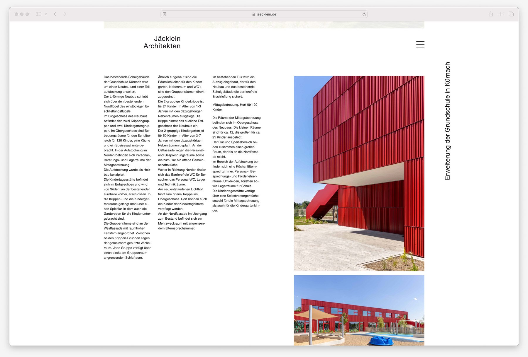 Ausschnitt der Webseite Architekturbüro Jäcklein