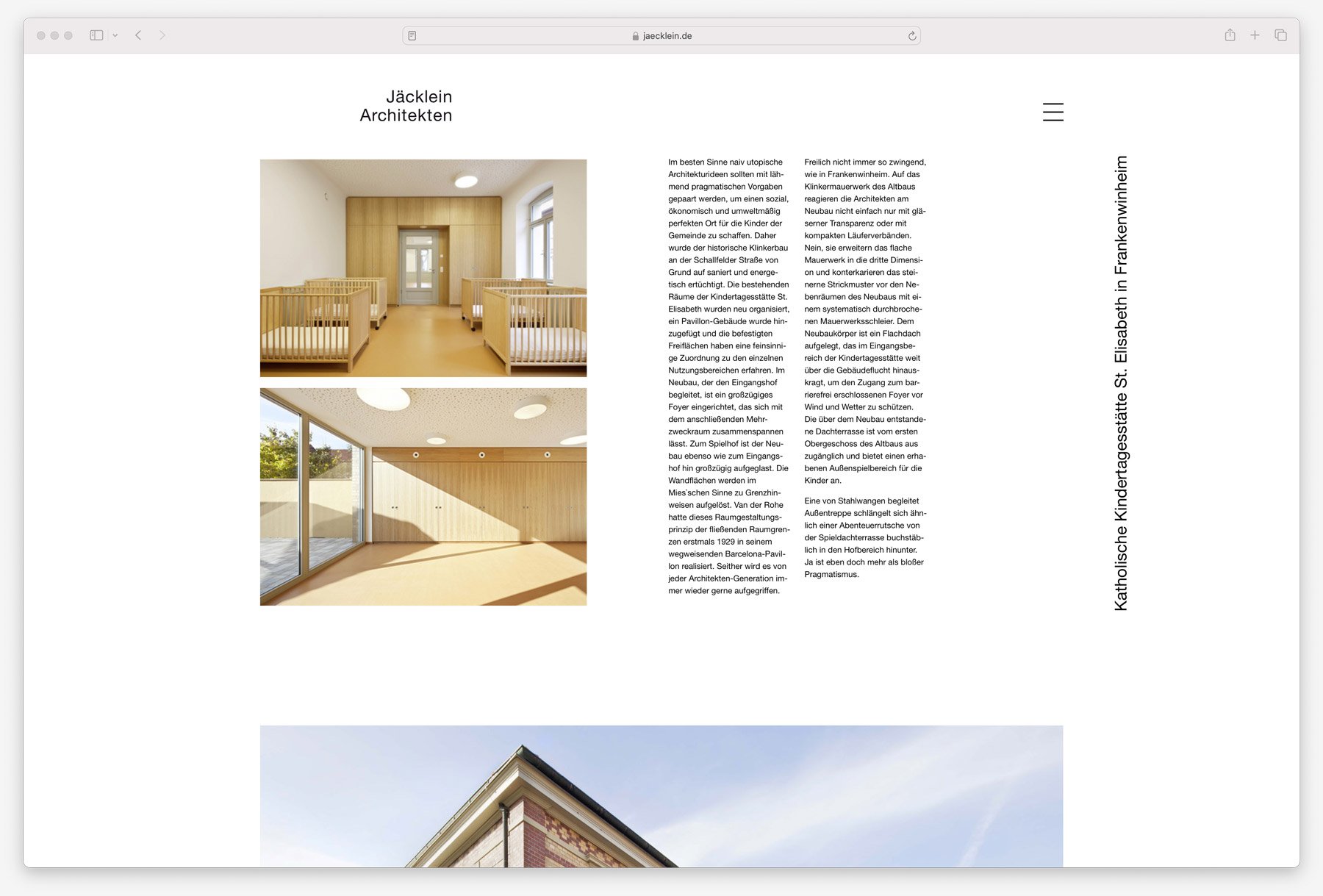 Ausschnitt der Webseite Architekturbüro Jäcklein