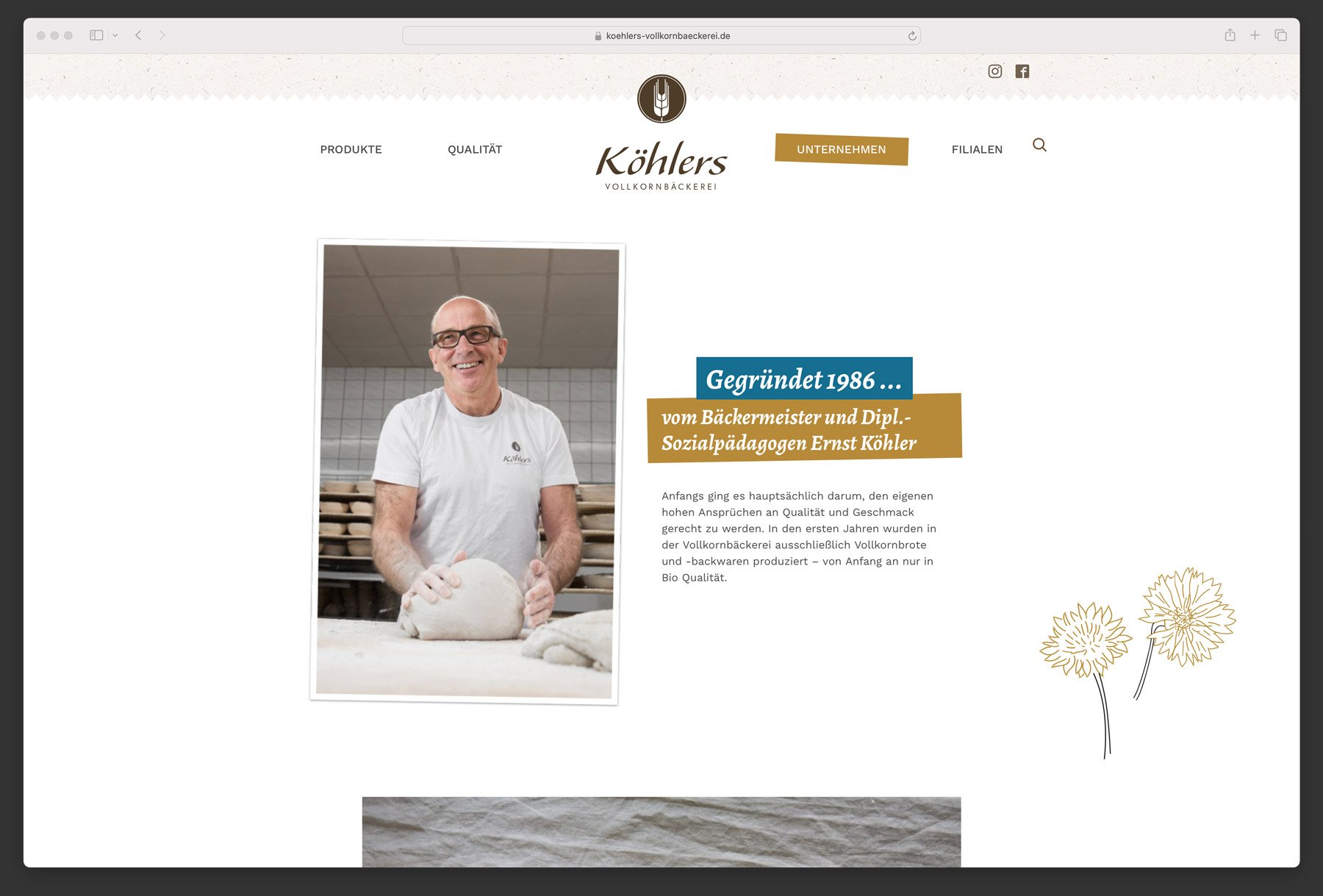 Ausschnitt der Webseite Vollkornbäckerei Köhler