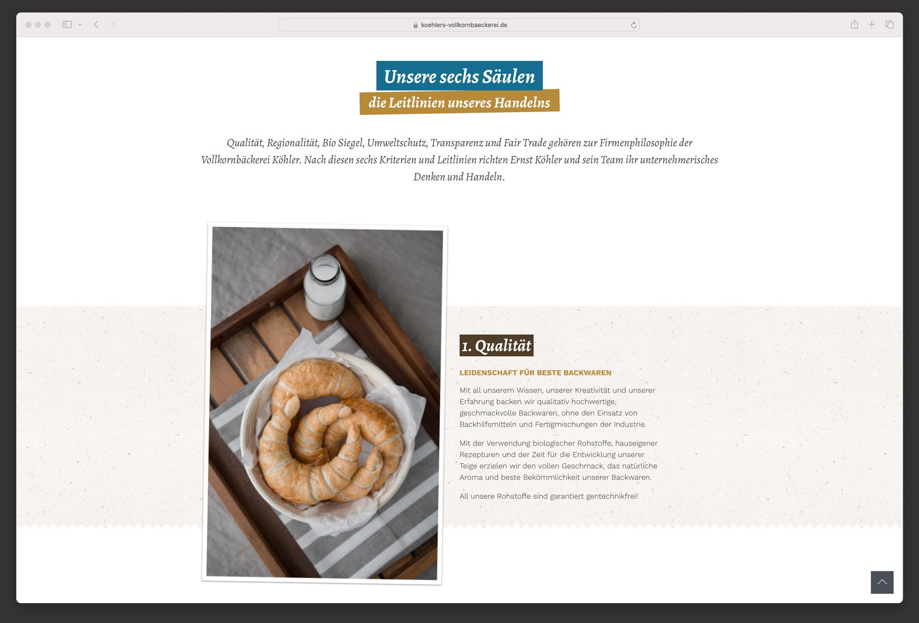 Ausschnitt der Webseite Vollkornbäckerei Köhler